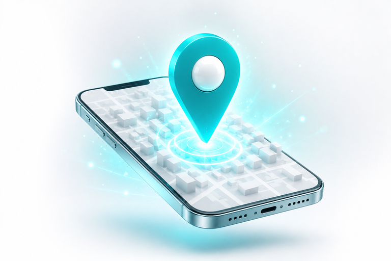 Telefono mostrando un pin destacado en el mapa, la clinica empieza a aparecer en busquedas locales